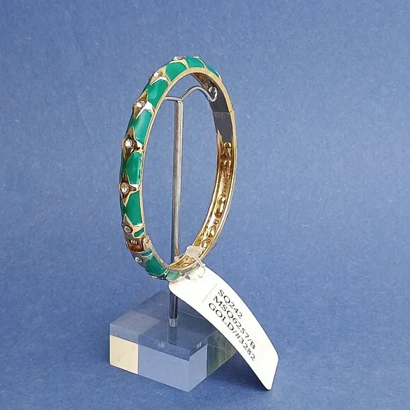 Quadruple Star Pattern Emerald Green Enamel Hinge Bangle Skinny Bracelet - Picture 5 of 5